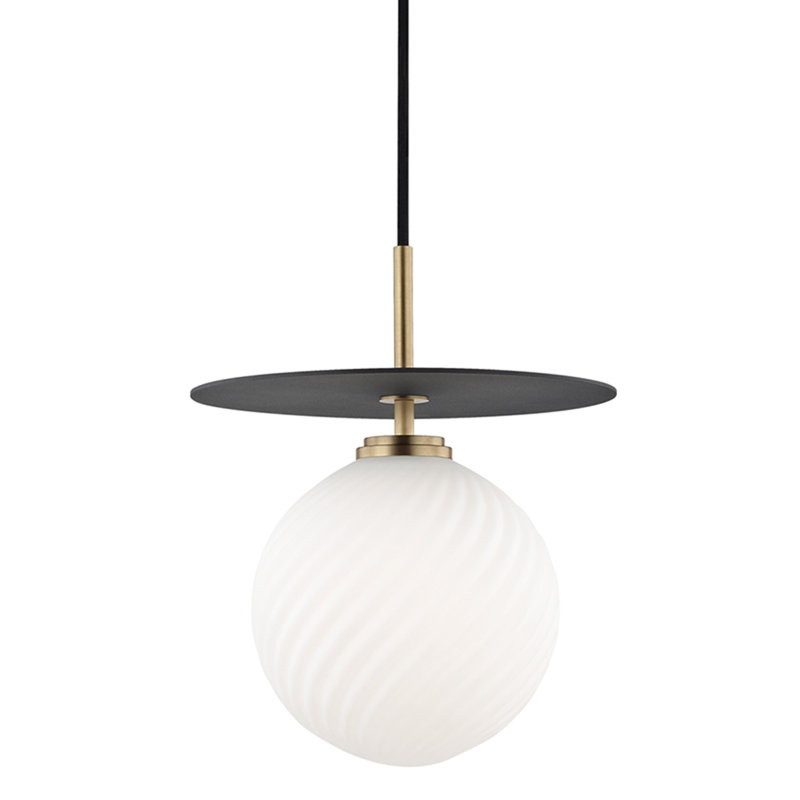 Luminaire suspendu 1 lumière Ellis, Laiton vieilli / noir, H 12,5 po x l 10,25 po x P 10,25 po