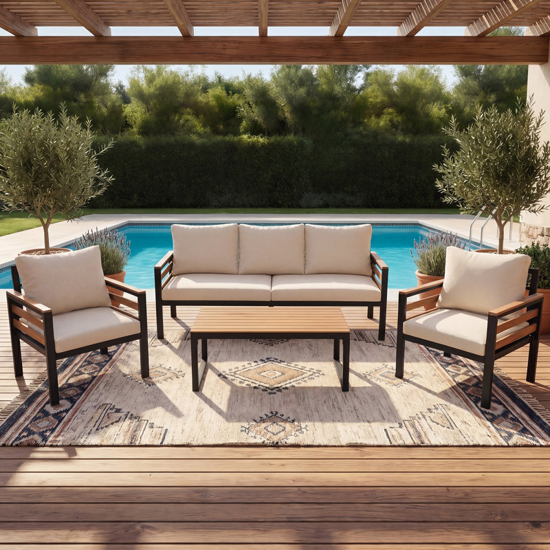 Patio 4 - Person Conversation Set with Removable Cushion, Beige