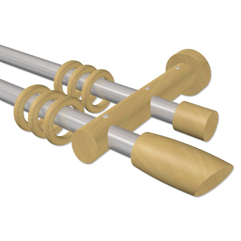 Groveland Adjustable Double Curtain Pole, 5cm H x 420cm W x 18cm D