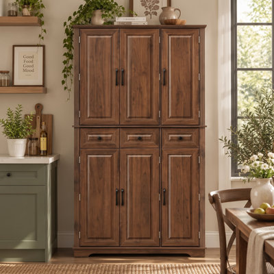 72 Inch Tall Kitchen Pantry Cabinet with Pull Out Trays and Door Storage Racks