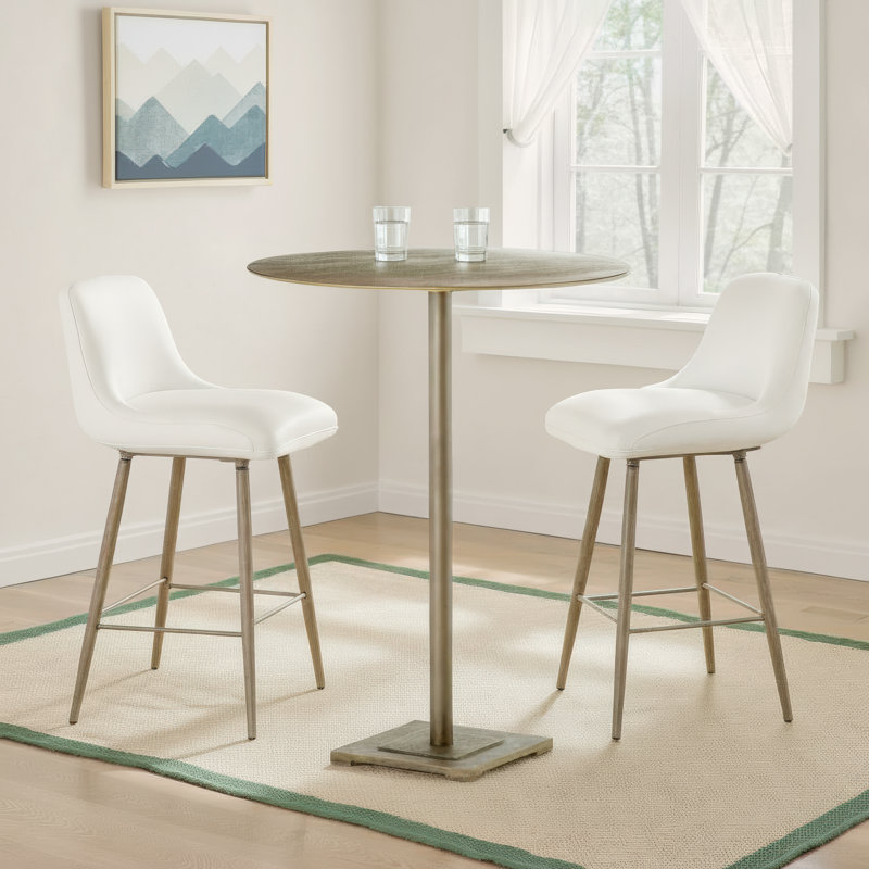Nell Round Metal Dining Table, 41.5" H x 32" L x 32" W, Acid Etched Aged Brass