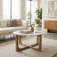 Table basse Adonia moderne en marbre et en bois pour le salon - petite table d'appoint avec base piédestal pour décoration intérieure élégante - brun clair et brun-1212456688