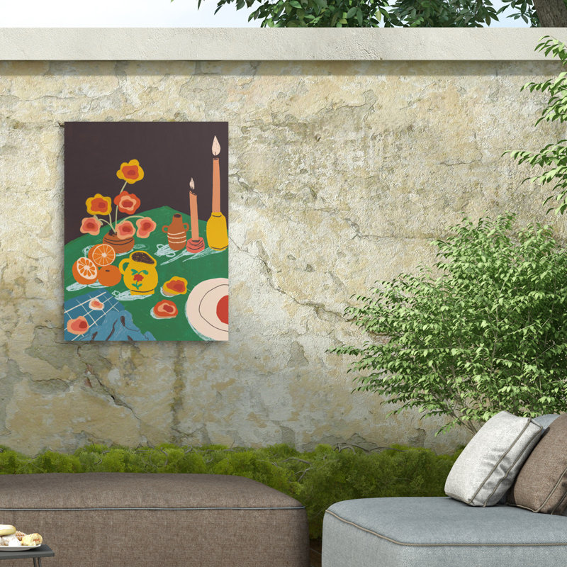 Table bolognaise verte sur toile, H 47 po x l 35 po