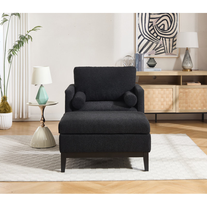 Fauteuil d'appoint rembourré l 35,41 po avec repose-pieds, Polyester noir, Noir