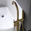 Robinet de baignoire en or brossé avec fixation au sol pour douche à main - Robinet en céramique, escamotable, poignée antique, forme incurvée, classique