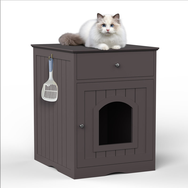 Enceinte en bois pour litière pour chat avec tiroir, Brun