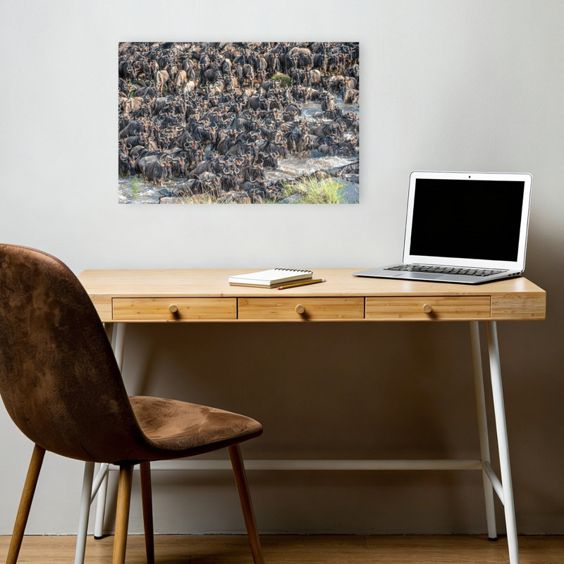 Great Migration River Crossing Dramatic Abstract Contemporary Animal Nature Wall Art Print by Jeffrey C. Sink - 1 Piece Wrapped Canvas Wall Art
