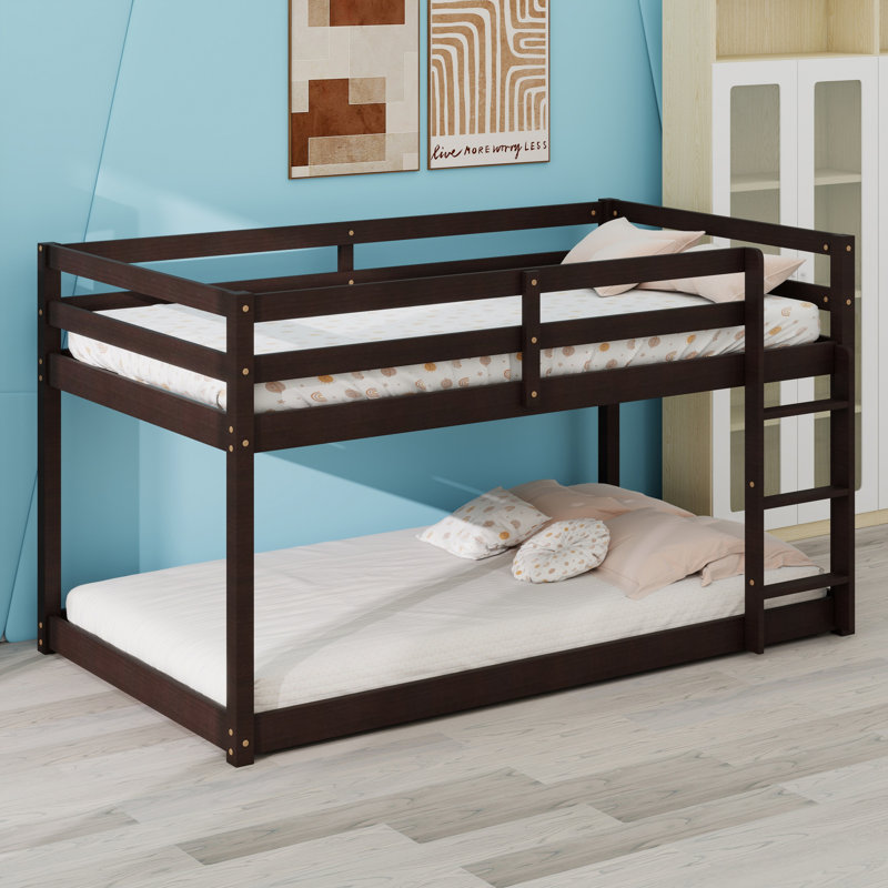 Lit superposé au sol avec échelle, plateformes de couchage doubles, Espresso