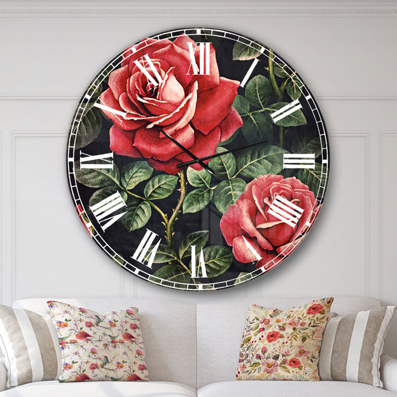 Rose Illustration aquarelle - horloge murale traditionnelle, Surdimensionné