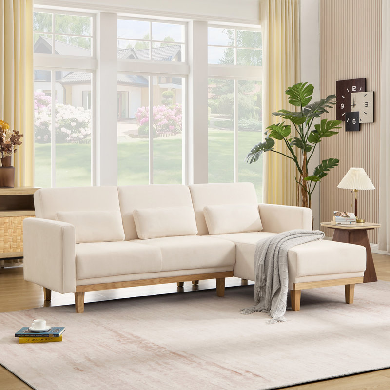 86.6'' 3-Level Adjustable Chenille Reversible L-Shaped Sectional, Chenille beige