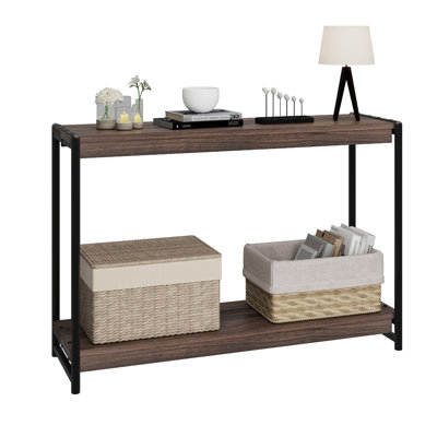 Farmhouse Narrow Console Table - 2-Tier Shelf Storage - Long Sofa Table for Entryway, Hallway, or Living Room - Rustic Wood Accent, Easy Assembly - Dark Walnut