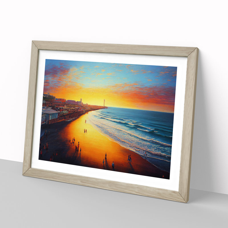 Evening Beach - Framed Print, 46cm H x 64cm W x 2cm D, Oak