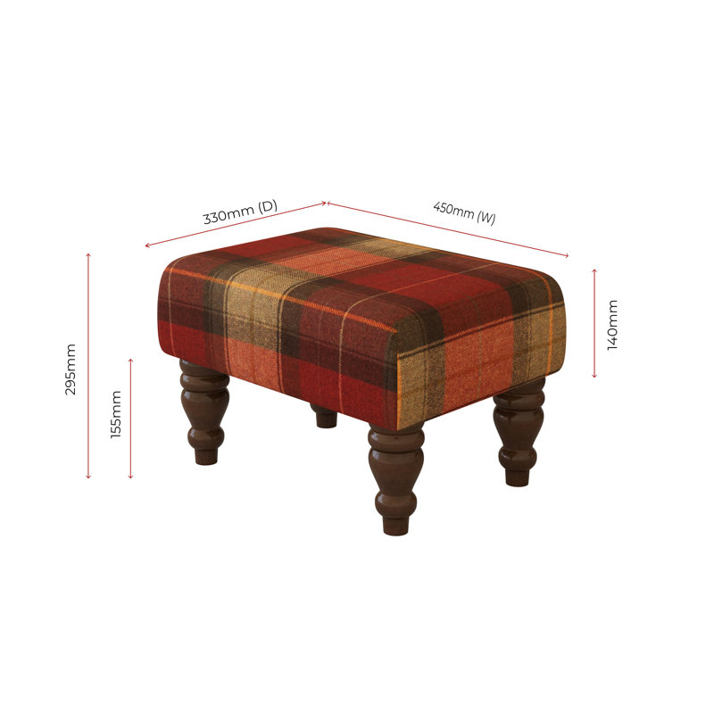 Tartan Material Large Footstools Tartan - Claret Red - Wood Turned Leg, Mahogany