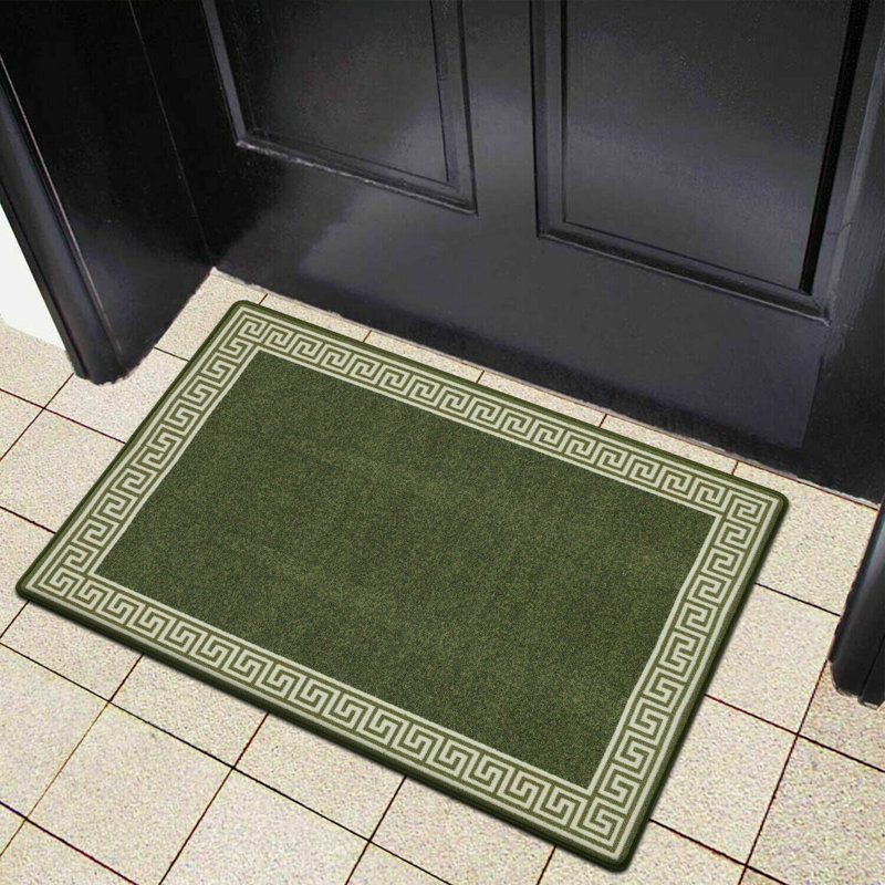 Fougeres Non-Slip Geometric Indoor / Outdoor Doormat, Rectangle W50 x L80 cm, Green/Cream
