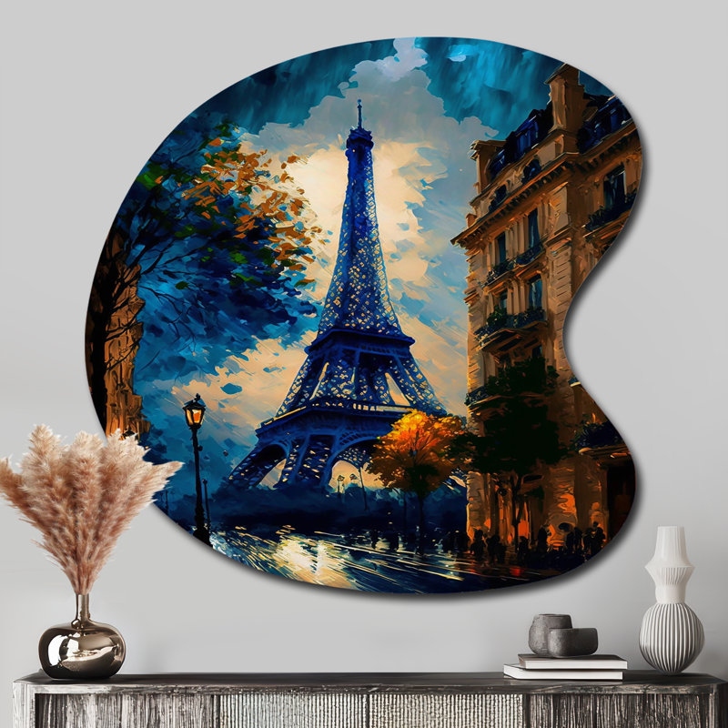 «Blue Eiffel Tower In The Autumn», art mural asymétrique en forme de paysage français, H 33 po x l 33 po