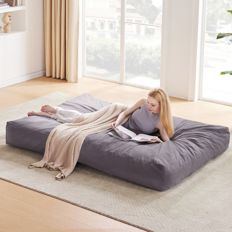 2 in 1 Convertible Bean Bag Chair with Removable Cover, Gray Microfiber/Microsuede, 32" H x 42" W x 42" D