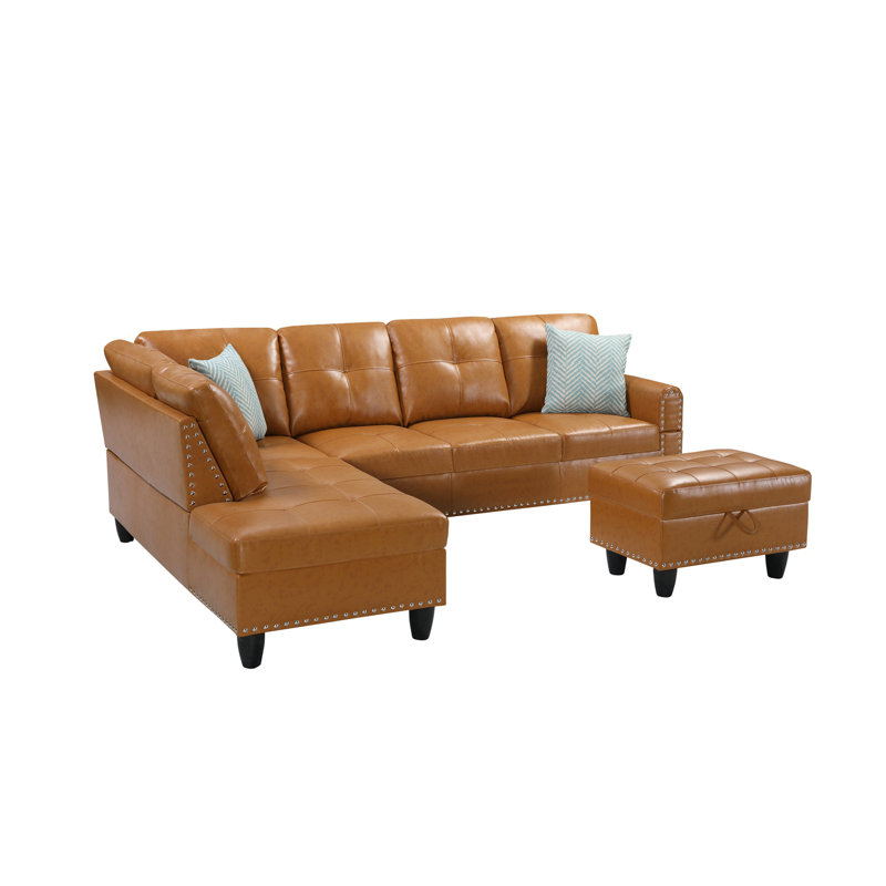 Canapé modulaire en similicuir avec repose-pieds Irine, Tissu gingembre