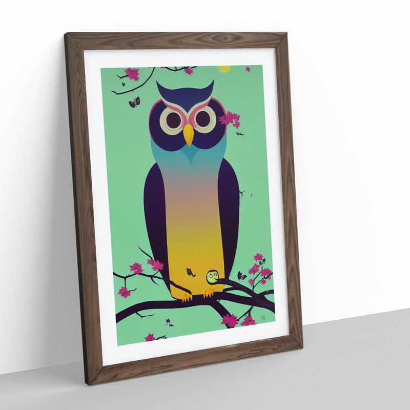 Owl - Framed Print, 64cm H x 46cm W x 2cm D, Walnut