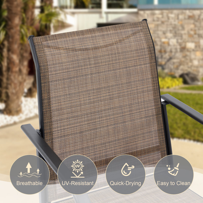 Patio Dining Set with Stackable Textilene Armrest Chairs and 59" Square Dining Table, Brown/Brown
