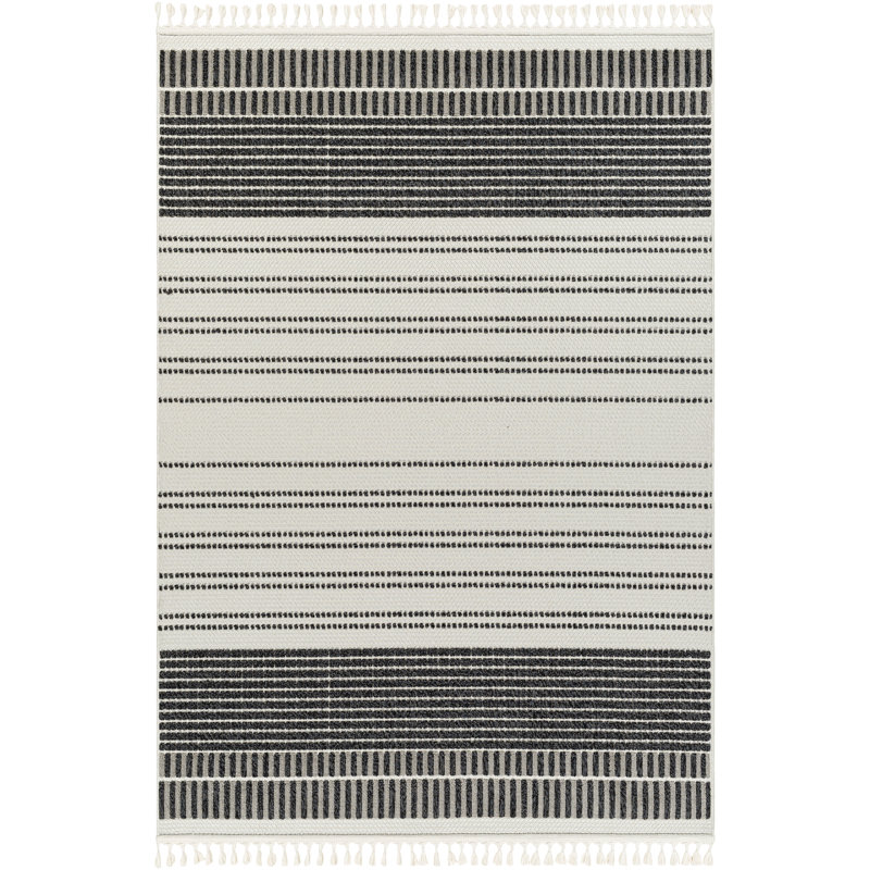 Gigi Striped Machine Woven Polyester Area Rug in Black, Runner 2'6" x 8'