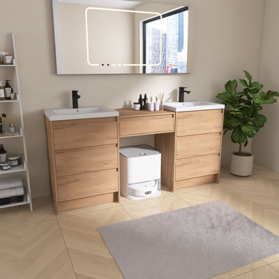 Vowar 72" Double Freestanding Bathroom Vanity with Resin Sink,7 Soft-Close Drawers