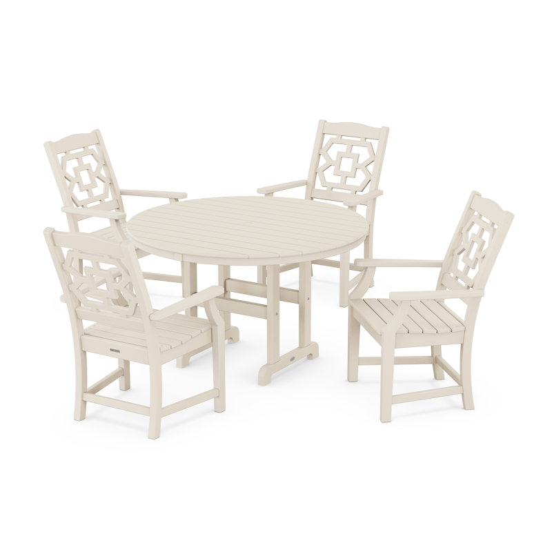 Chinoiserie 4 - Person Patio Dining Set with Round Table, Sand