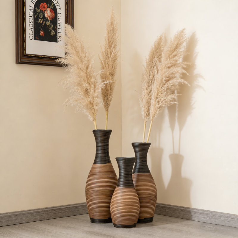 Set of 3  Floor Vases Rattan Style for Living Room Bedroom Entryway Decor