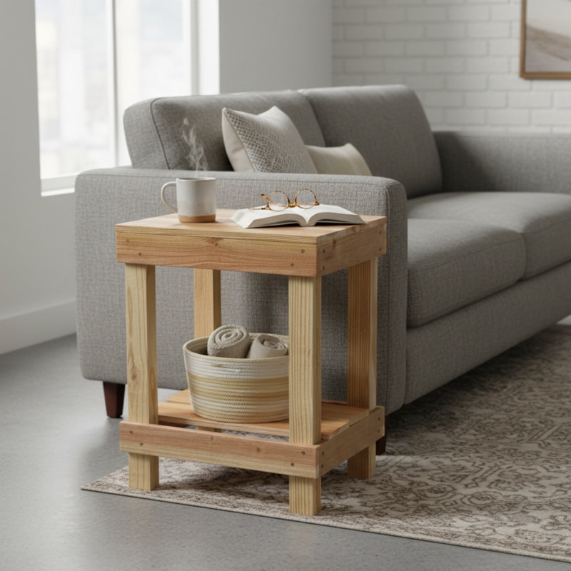 Juliana Solid Wood End Table, Natural, 23" H x 20" W x 13.5" D