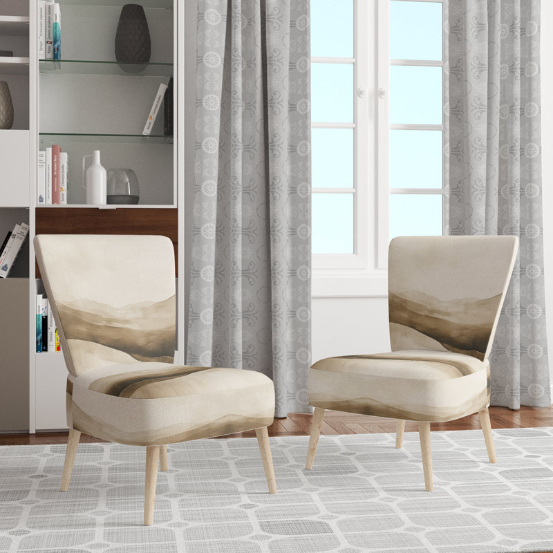 Abstract Minimalism Upholstered Chair - Soft Horizon in Beige I Side Chair, Side Chair Armless