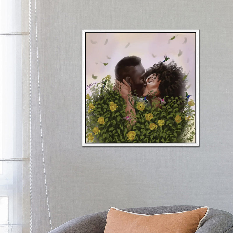Kiss Green 1 Piece Wall Art on Canvas, 66.04cm H x 66.04cm W x 3.81cm D, White Framed