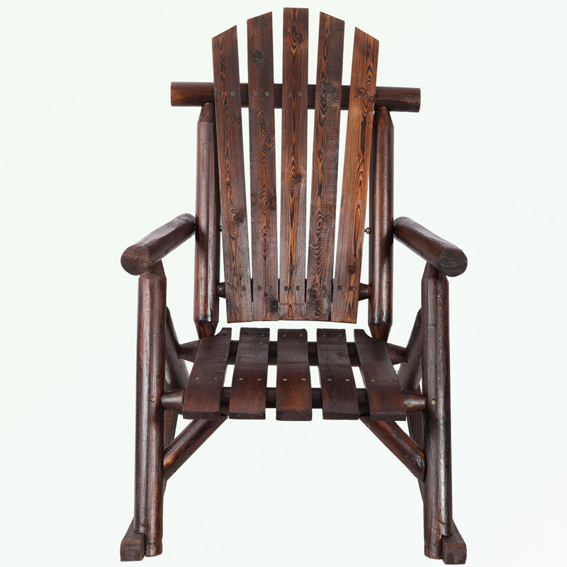 Chaise berçante de patio en bois avec grand dossier, Brun