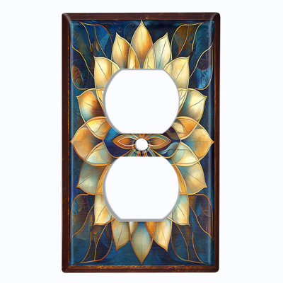 Metal Light Switch Plate Cover; US Standard Size 4 Gang Toggle - Stained Glass Print Floral Mandala