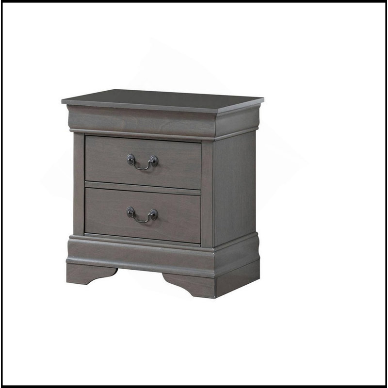1Pc Nightstand Louis Philippe Solid Wood English Dovetail Construction Antique Nickle Hanging Pulls, Gray
