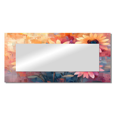 Collage Of Hues Pink Sunflowers I - Floral Mirror Wall Art - Printed On Metal