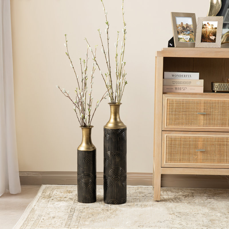 Modern White And Gold Metal Floor Vase, Black/Gold