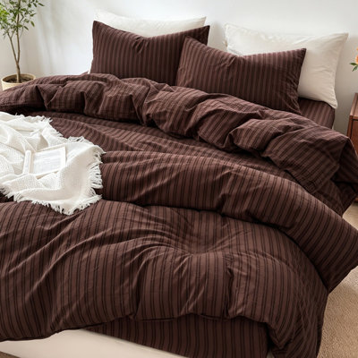 Striped Duvet Cover Set 100% Washed Cotton 3 Pieces Bedding Set