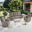Valierius 5-Piece Outdoor Wicker Patio Furniture With 3 Seat Sofa & Swivel Chair, Coversation Set With Water Resistant Cushions-111720486-111720563
