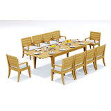 8 Seats 9 Pcs Grade-A Teak Wood Dining Set: 122" Caranas Double Extension Rectangle Table And 8 Atnas  Arm Chairs #11AT2908