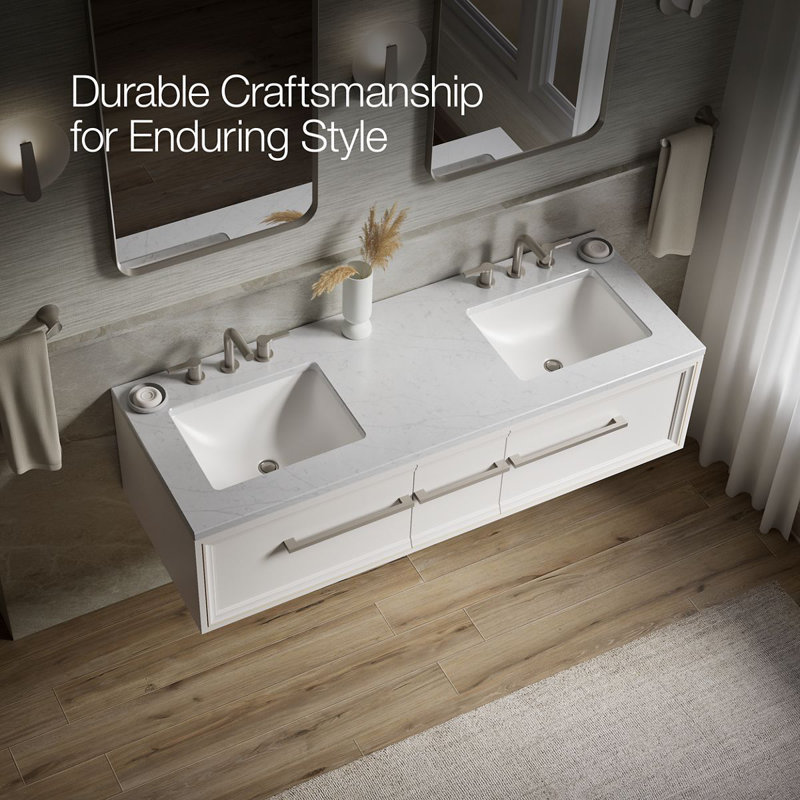 Lodern 60" Vanity With Quartz Countertop, Sink And Hardware Included, Linen White