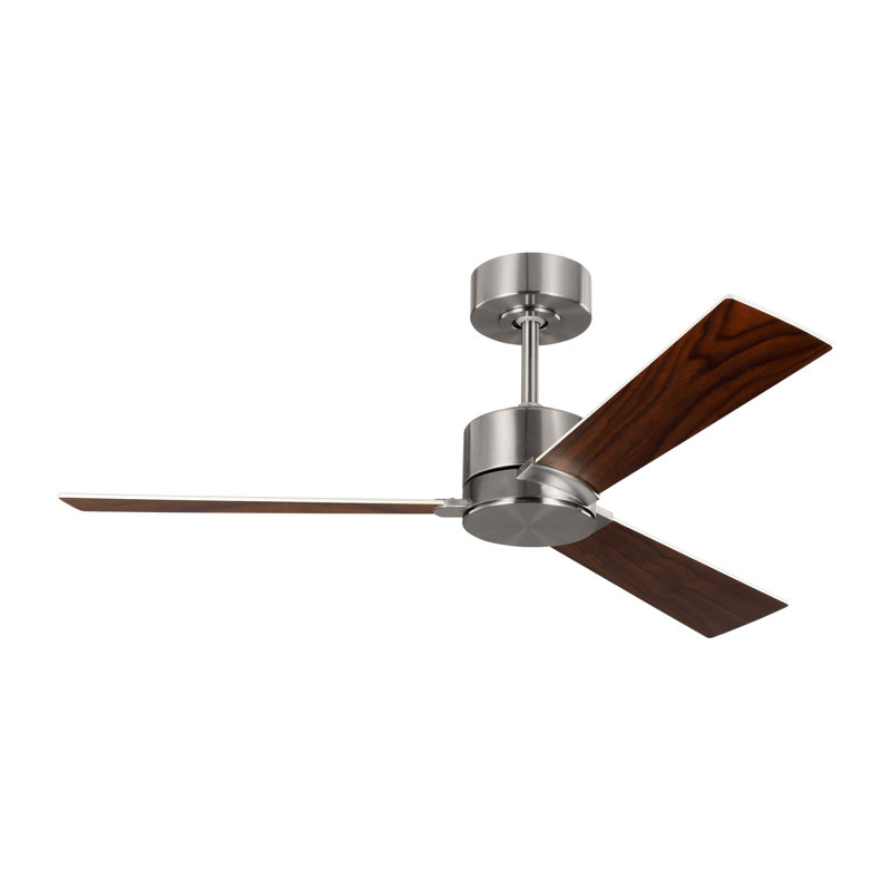 Rozzen Downrod Ceiling Fan, Silver/Walnut, 44", Brushed Steel