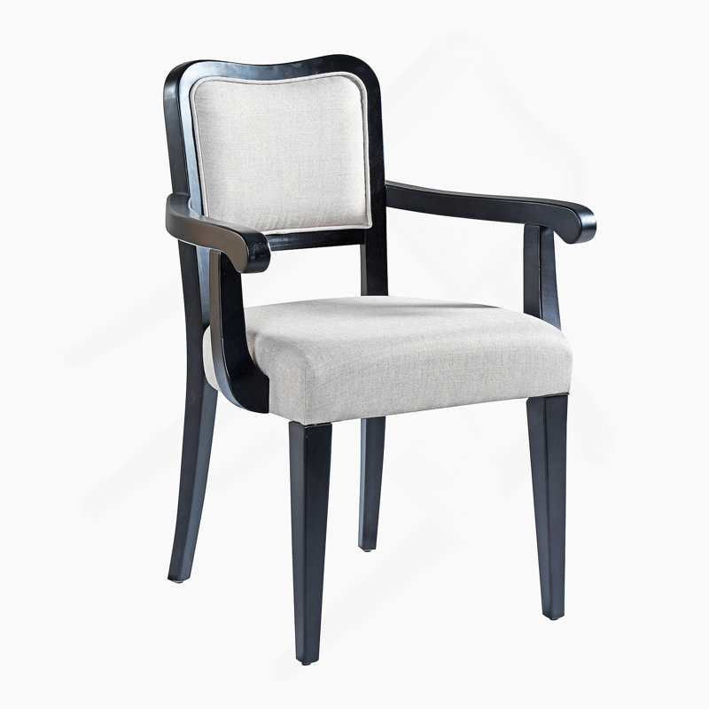 Set Of Two Upholstered Dining Chairs With Curved Lines, Solid Hardwood Frame, Padded Armrests For Dining Room Or Kitchen