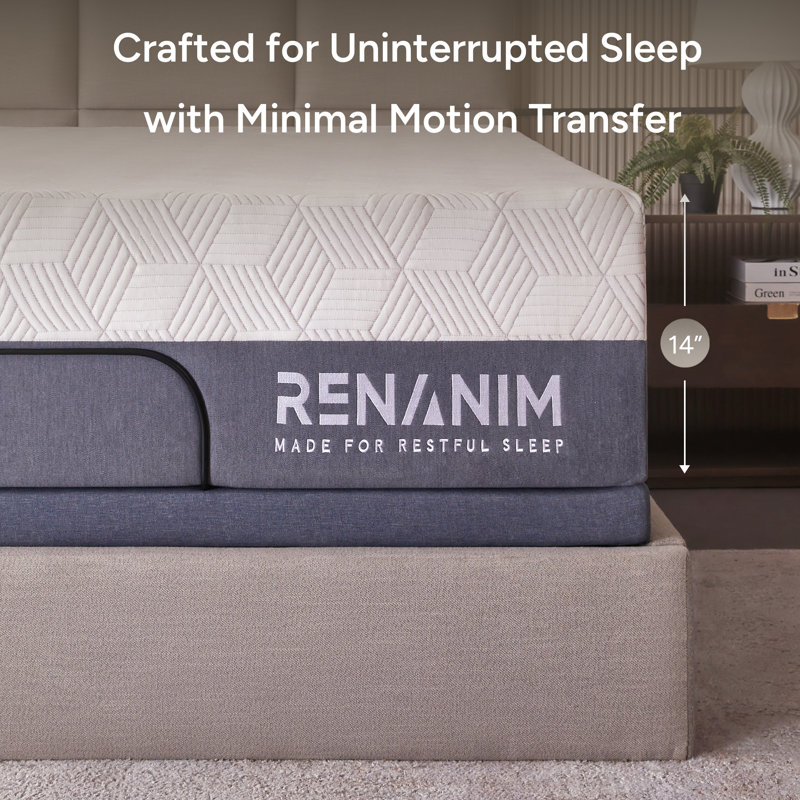 Renanim King Cooling Gel Memory Foam Mattress - 14 Inch – Breathable Comfort, Motion Isolation Mattress in a Box, King, 14