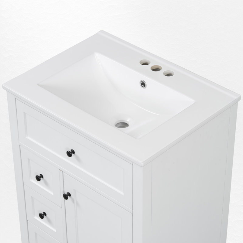 24" Single Bathroom Vanity Set, Black, White