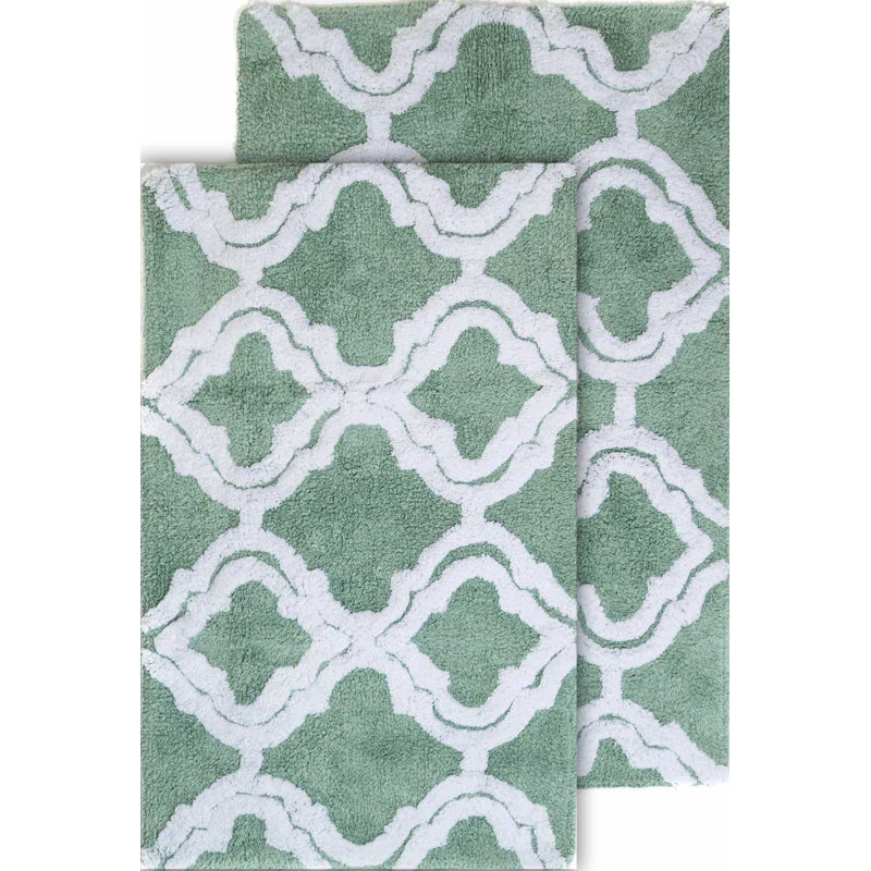 Ensemble de tapis pour salle de bain 100% coton Elar, Vert subtil