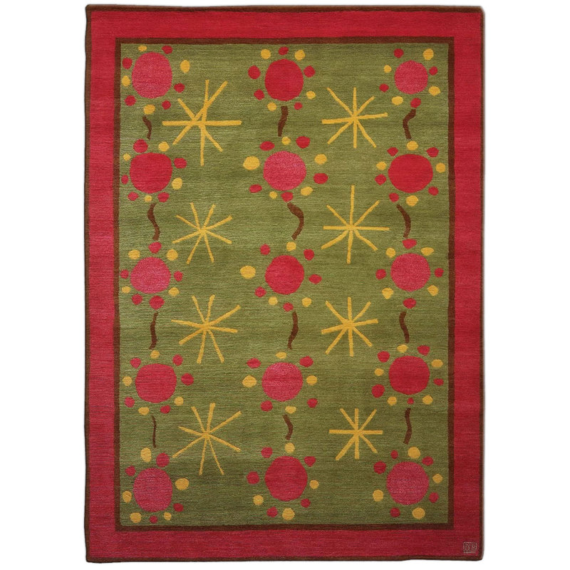 Tapis rouge / vert moderne fait à la main de style scandinave moderne