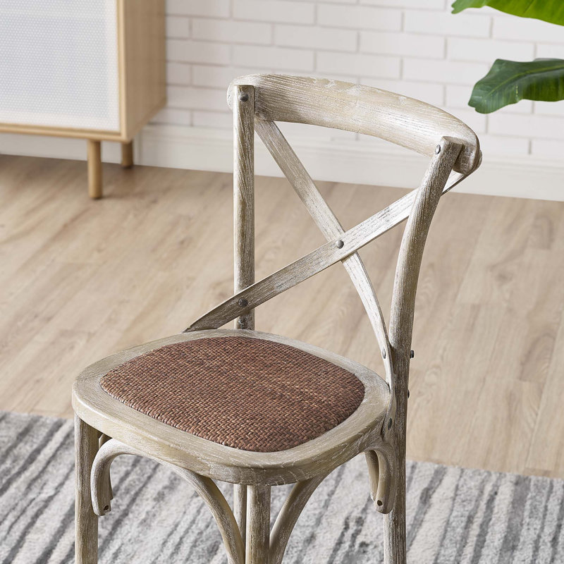 Wicker Counter Stool with Solid Wood Frame