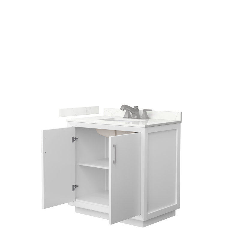 Strada 36'' W Single Vanity, White, Matte Black, Giotto Quartz