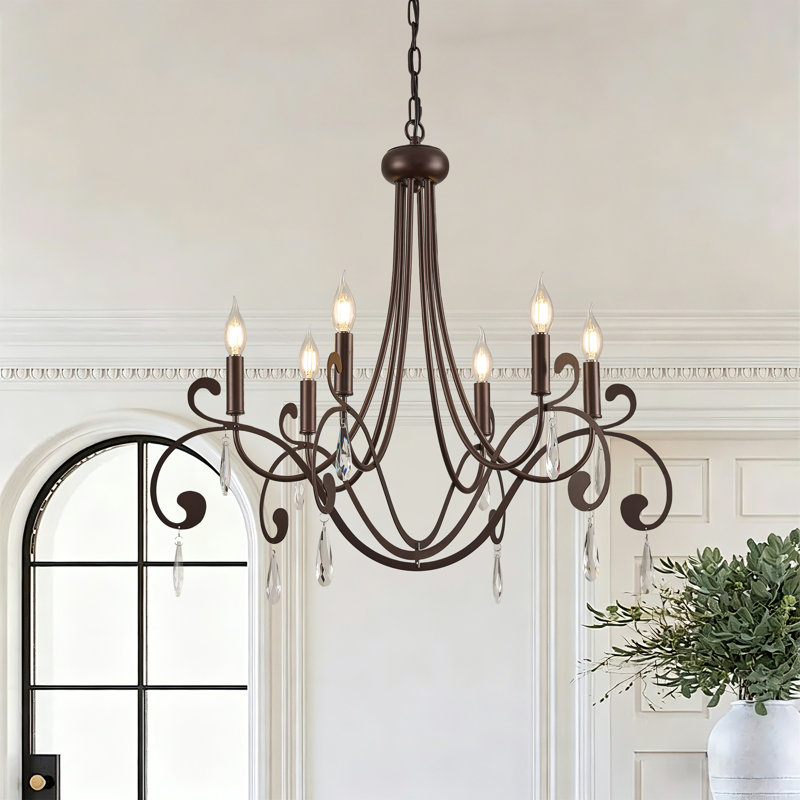 Lustre 6 lumières façon bougie en acier à intensité variable