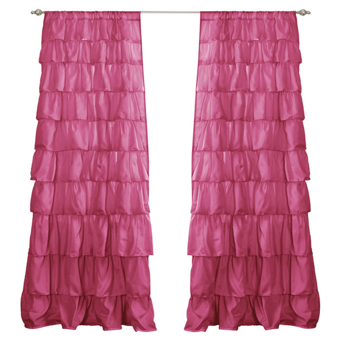 Blush Ruffled Light-Filtering Polyester Window Curtain Panel