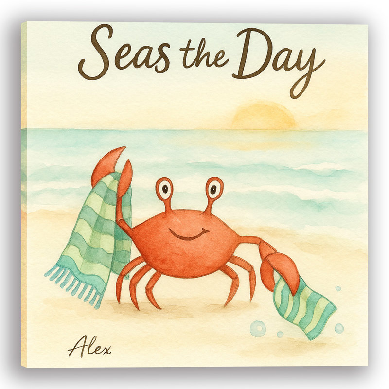 "Seas the Day" Crab Canvas Wall Art